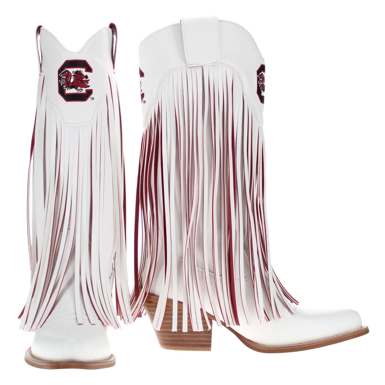 University of South Carolina Kacey White Fringe Boot By V By Vaccari
