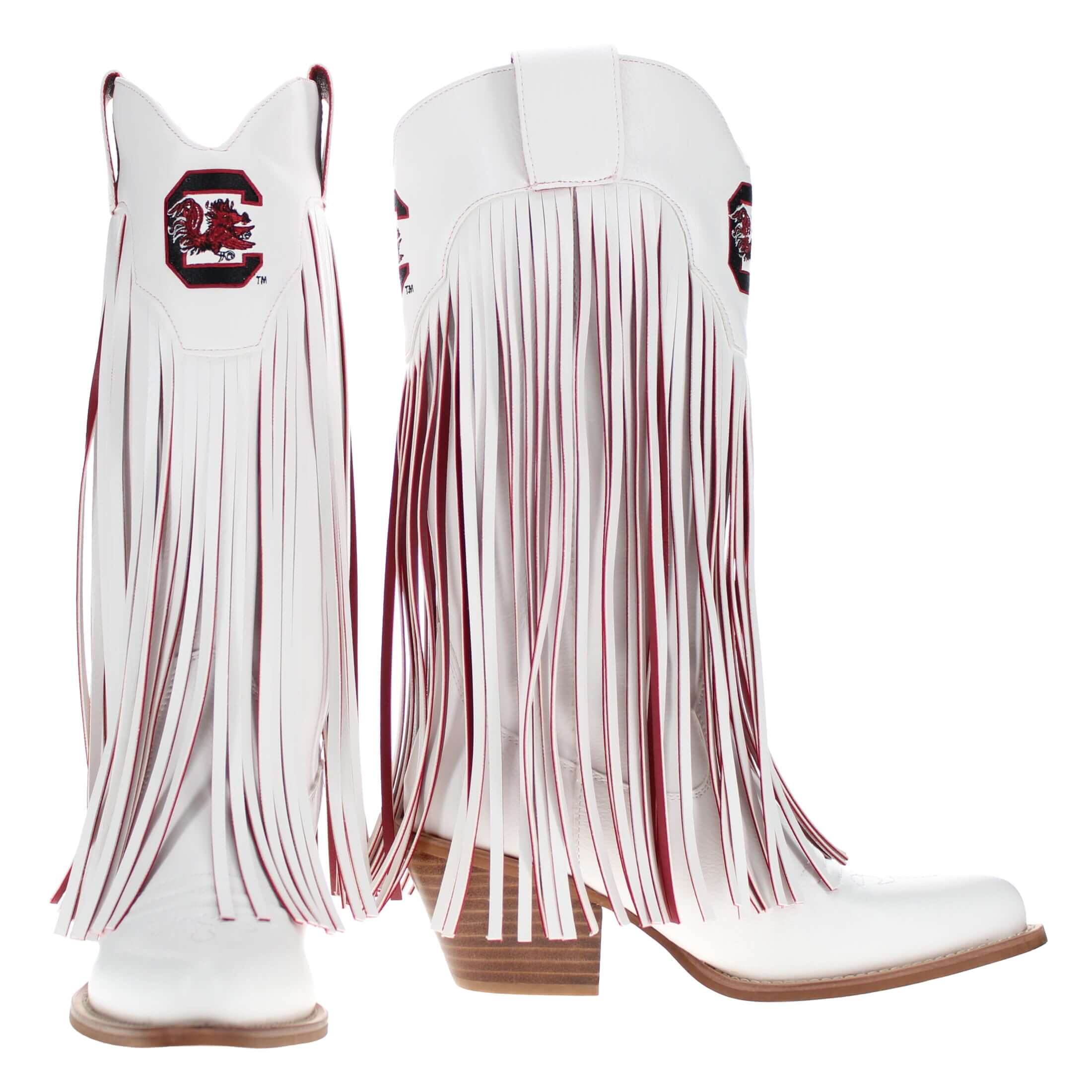 University of South Carolina Kacey White Fringe Boot By V By Vaccari