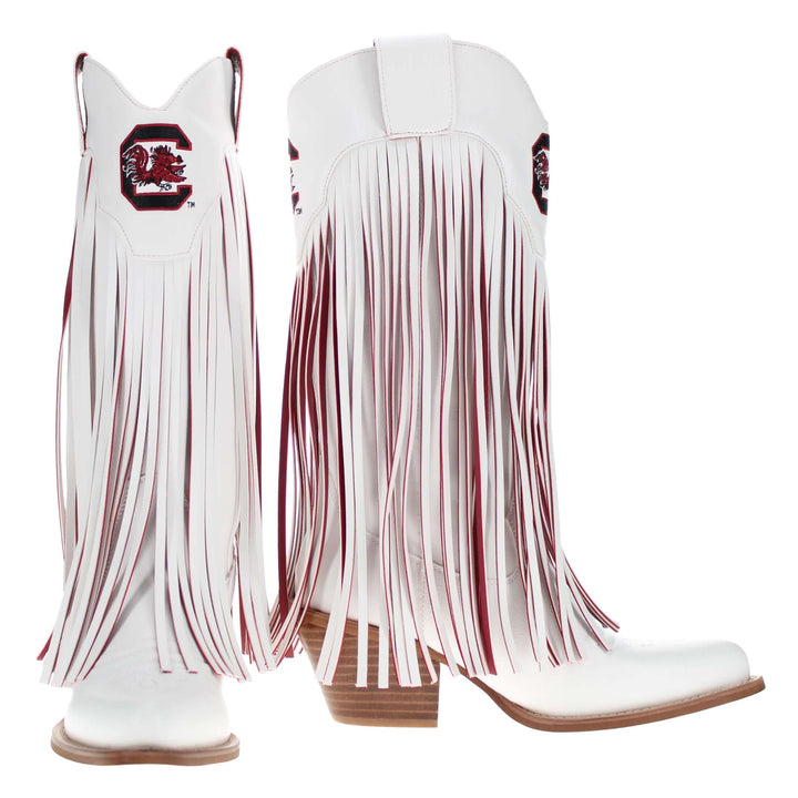 University of South Carolina Kacey White Fringe Boot By V By Vaccari