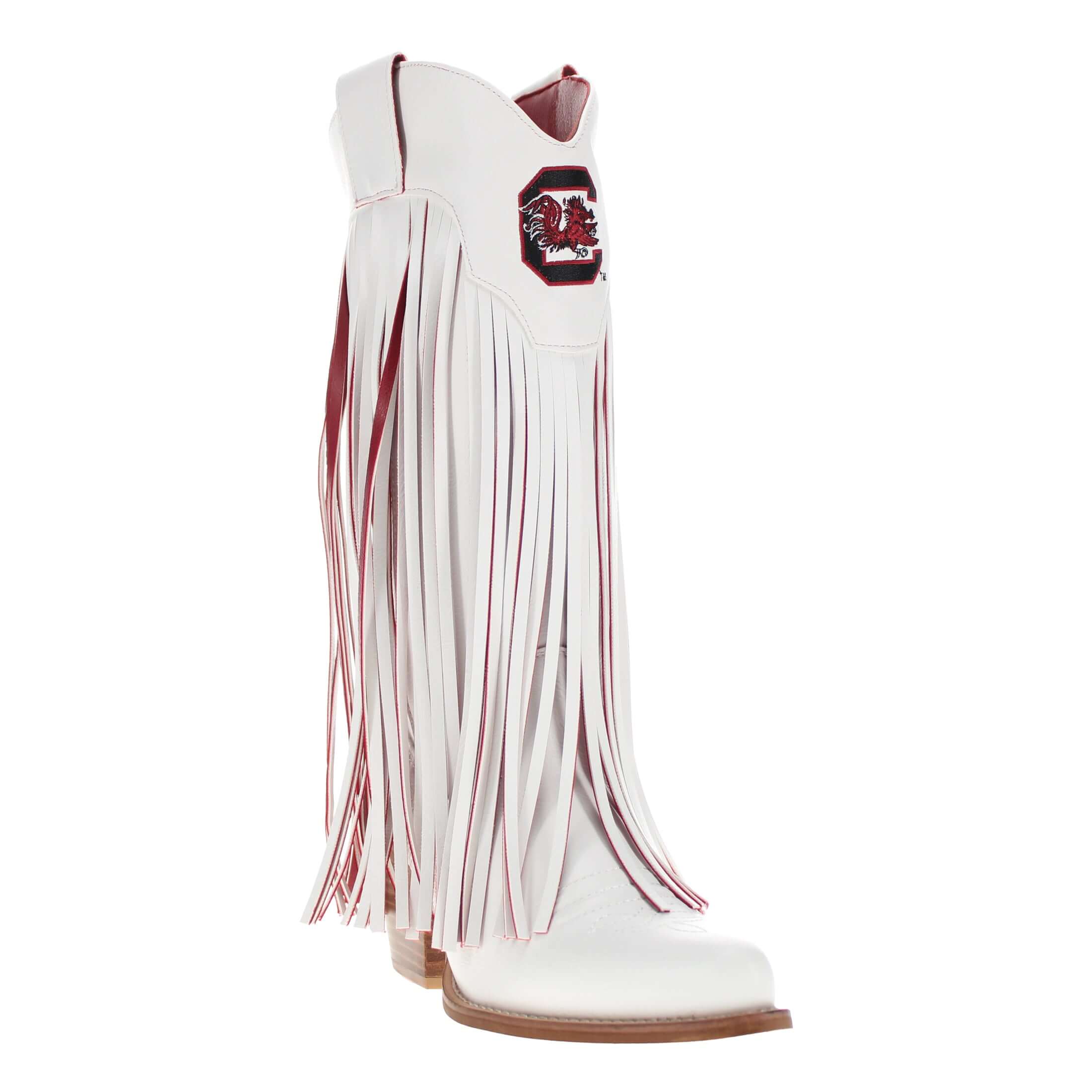 University of South Carolina Kacey White Fringe Boot By V By Vaccari