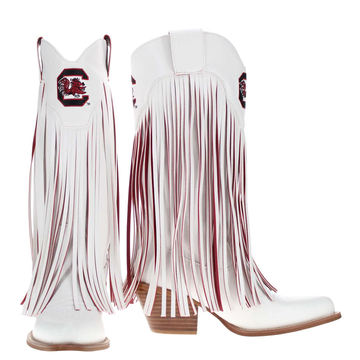 University of South Carolina Kacey White Fringe Boot By V By Vaccari