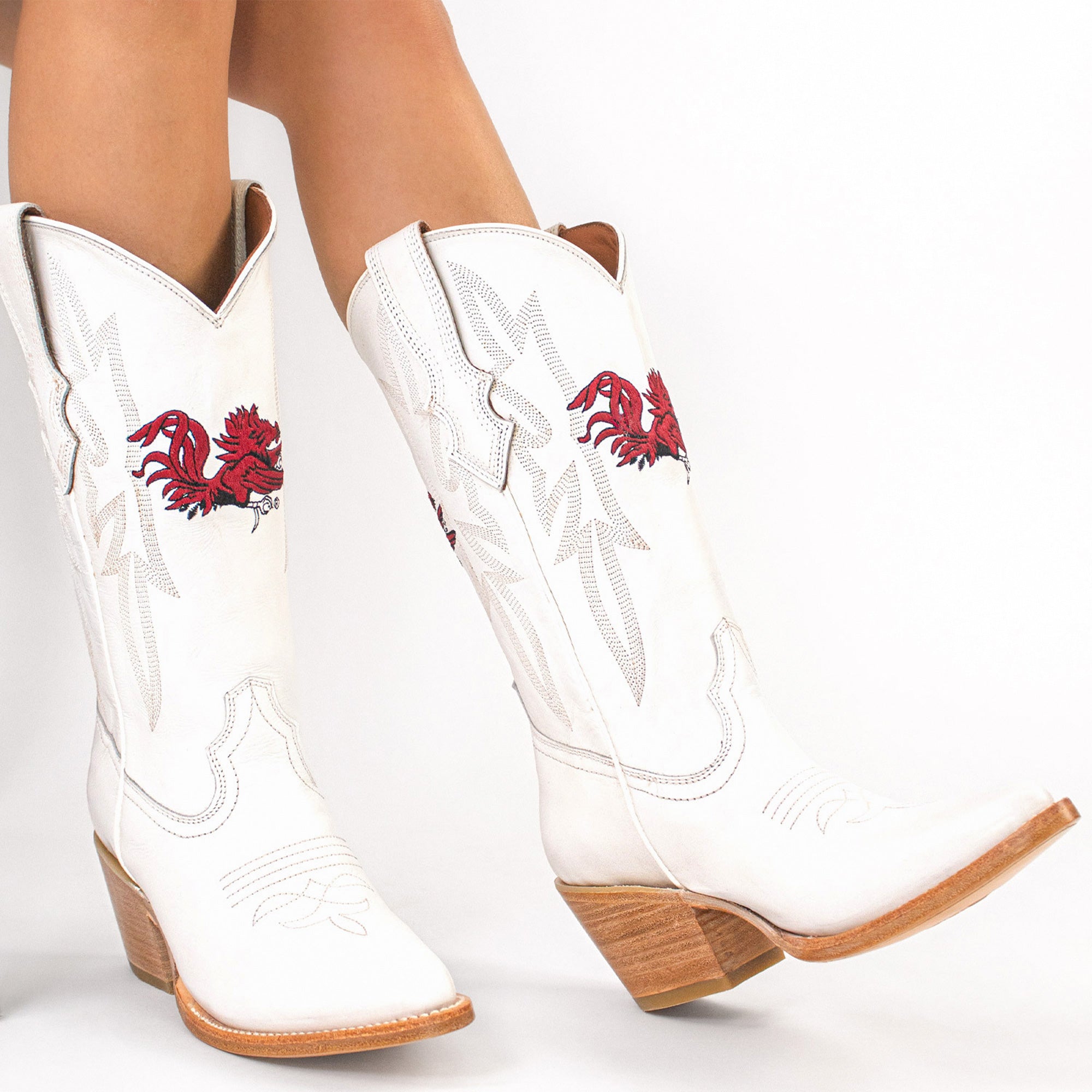 Women's South Carolina University All White Pointed Toe Cowgirl Boots Leighton Vaccari University