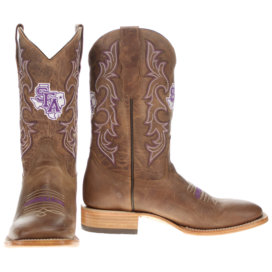 Men's Stephen F. Austin State University Tan Sqaure Toe Cowboy Boots by Vaccari