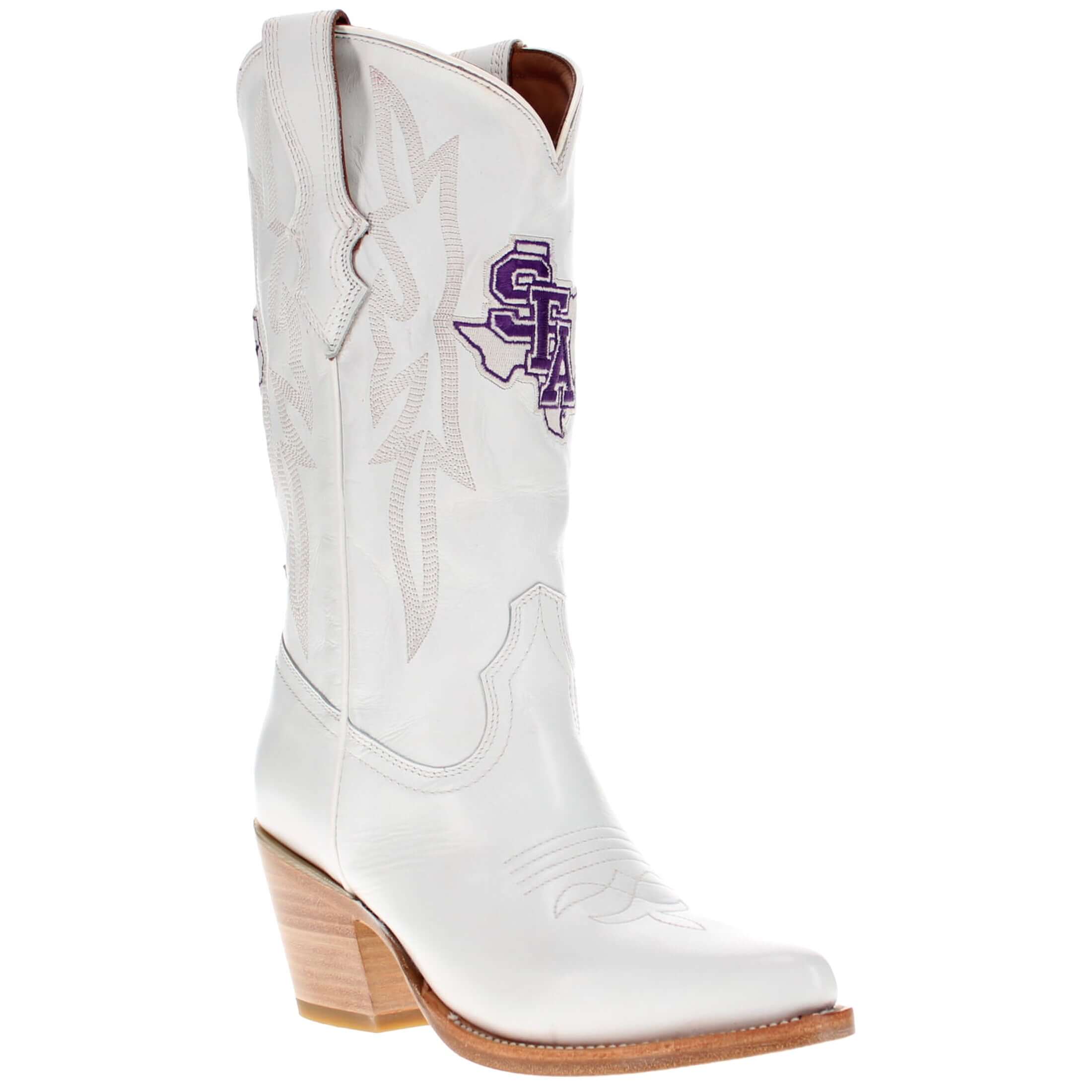 Women's Stephen F. Austin All White Pointed Toe Cowgirl Boots Leighton Vaccari University