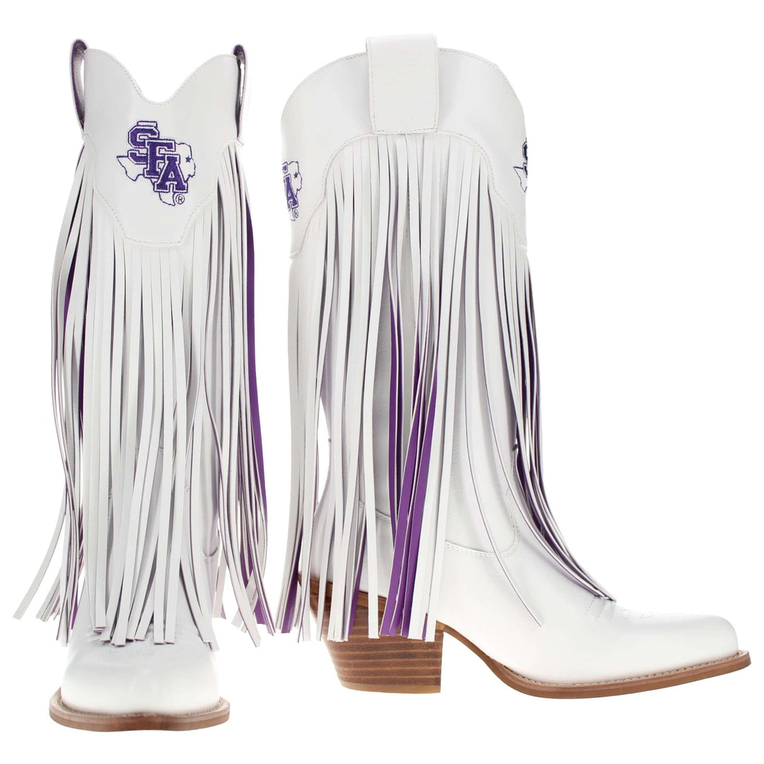 Stephen F. Austin State University Kacey White Fringe Boot by V By Vaccari