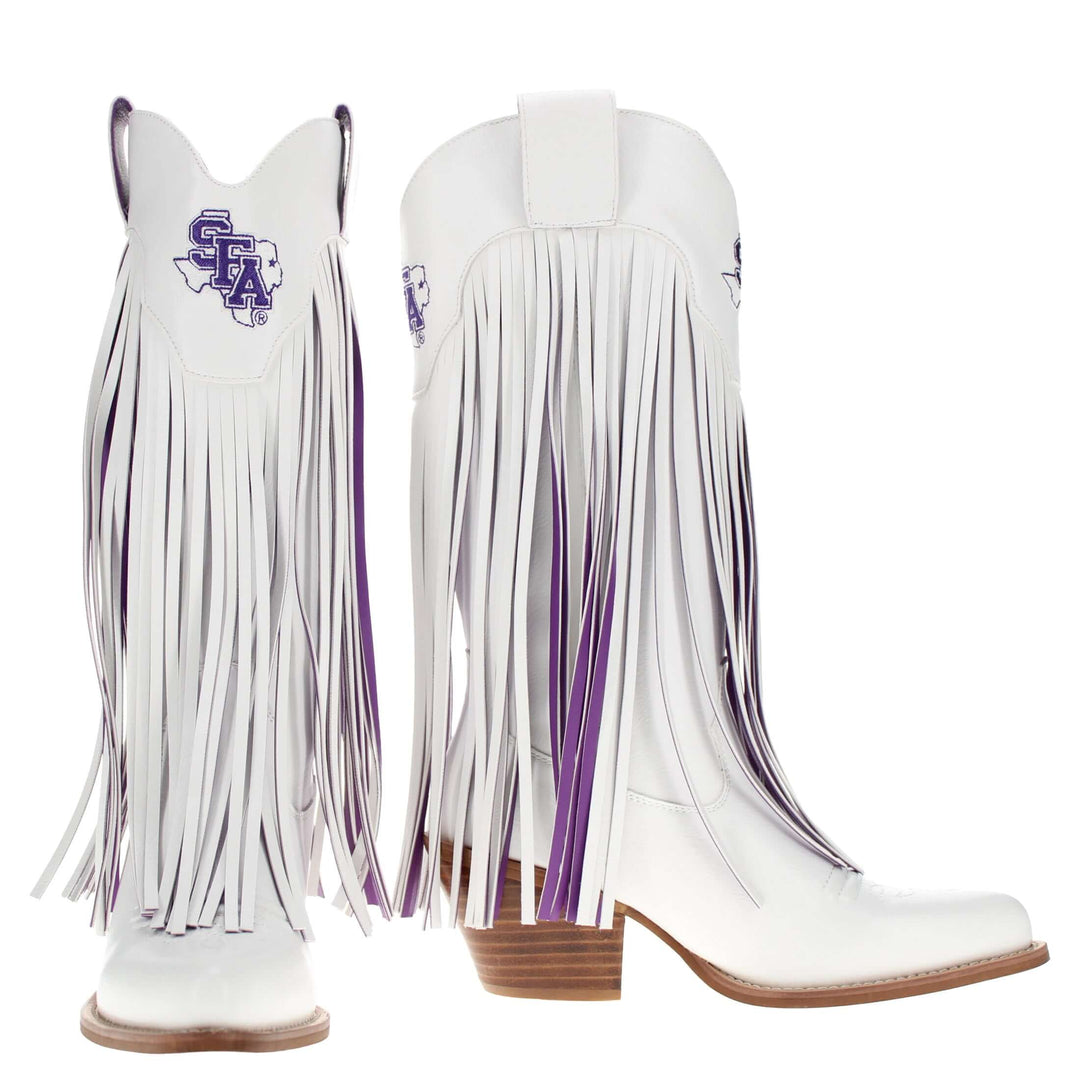 Stephen F. Austin State University Kacey White Fringe Boot by V By Vaccari
