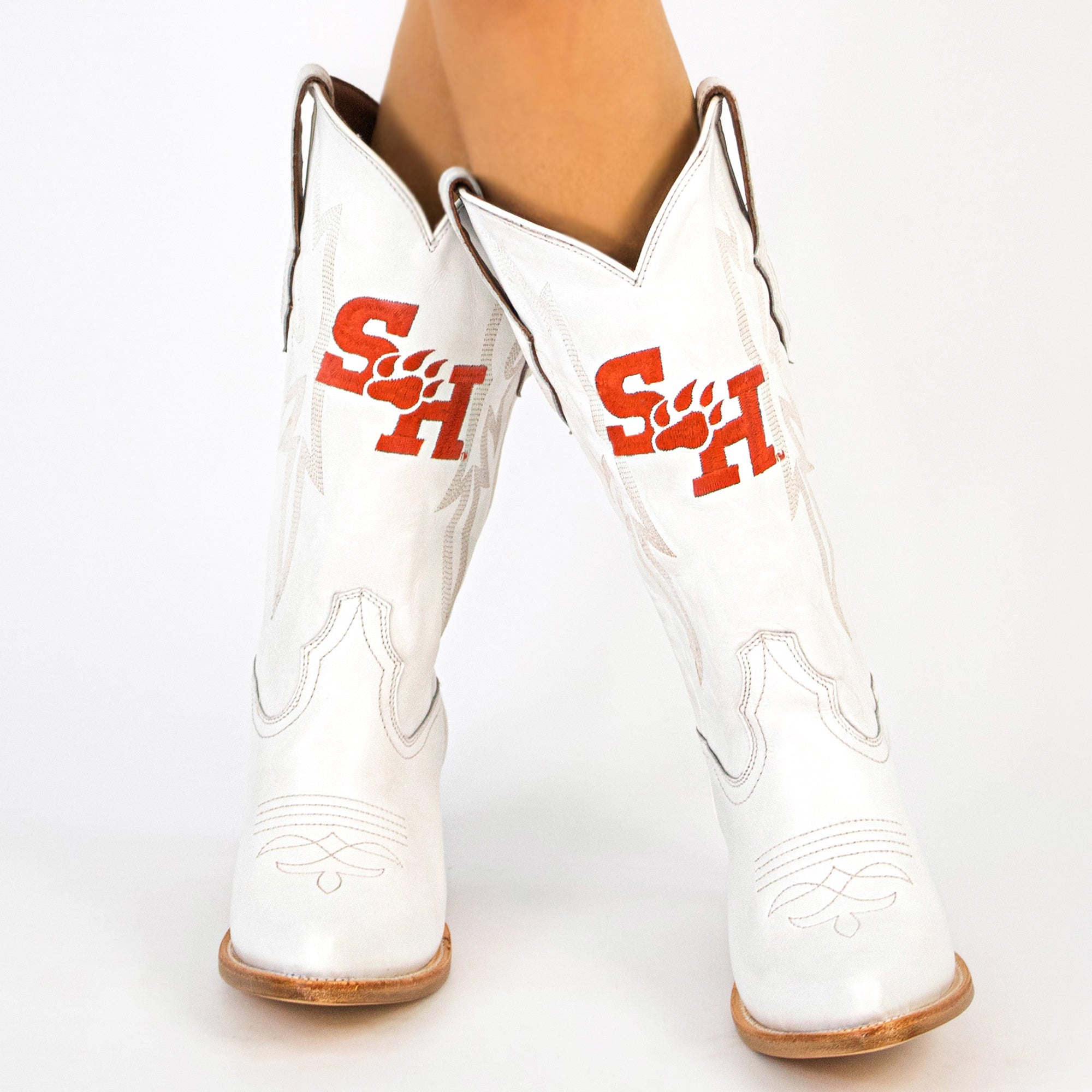 Women's Sam Houston State University All White Pointed Toe Cowgirl Boots Leighton Vaccari University