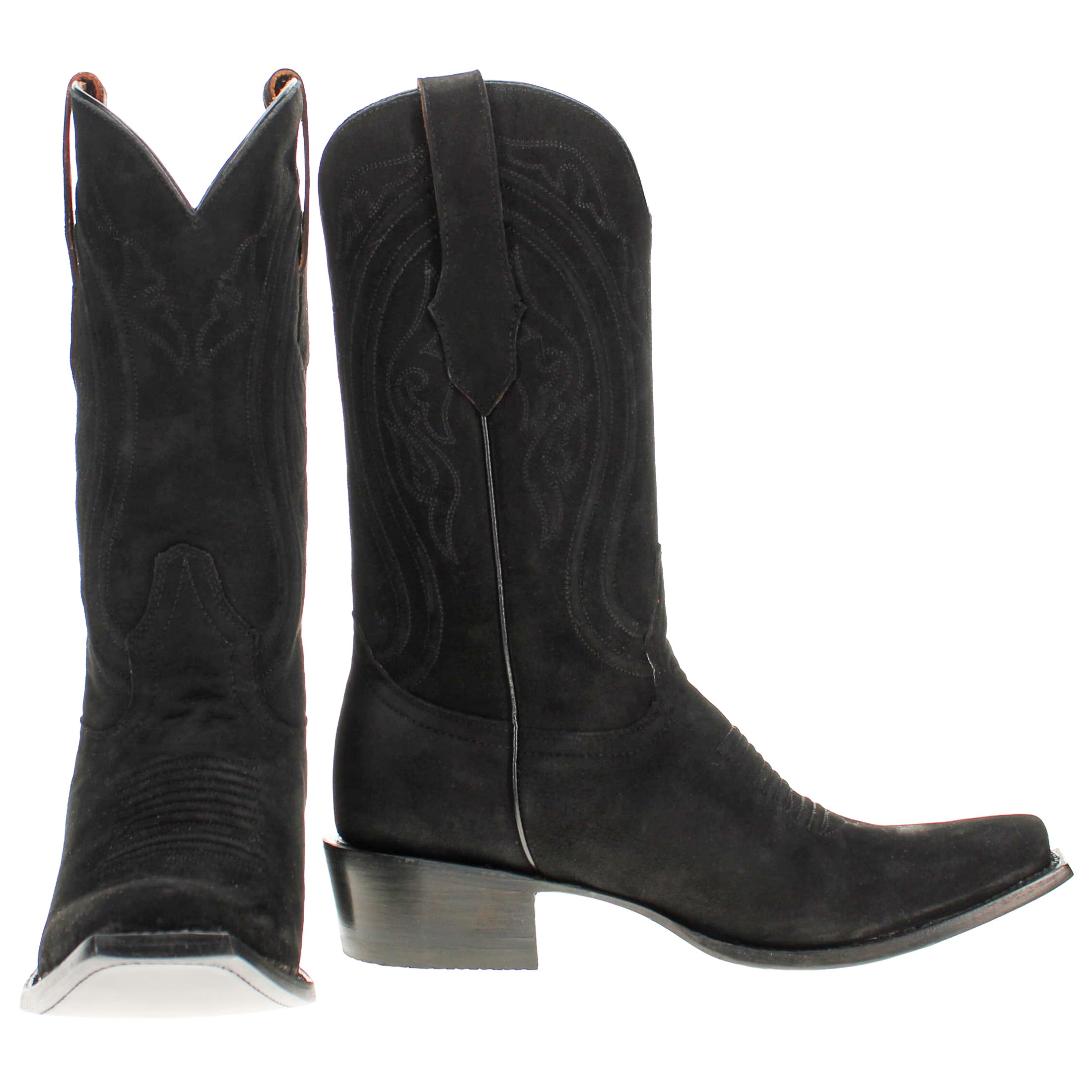 Men's Full Black Suede JW Toe Cowboy Boots by Vaccari
