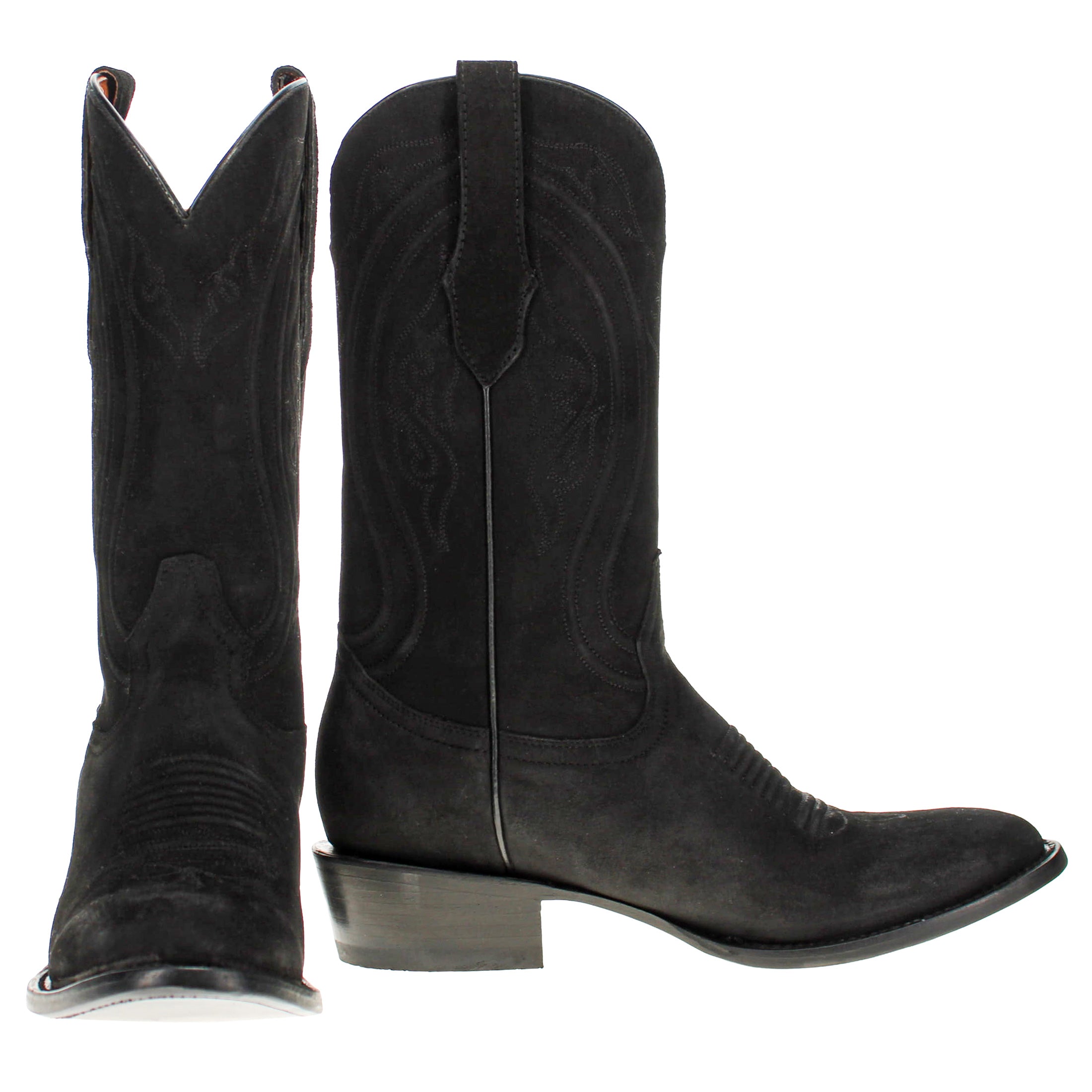 Men's Full Black Suede Round Toe Cowboy Boots by Vaccari