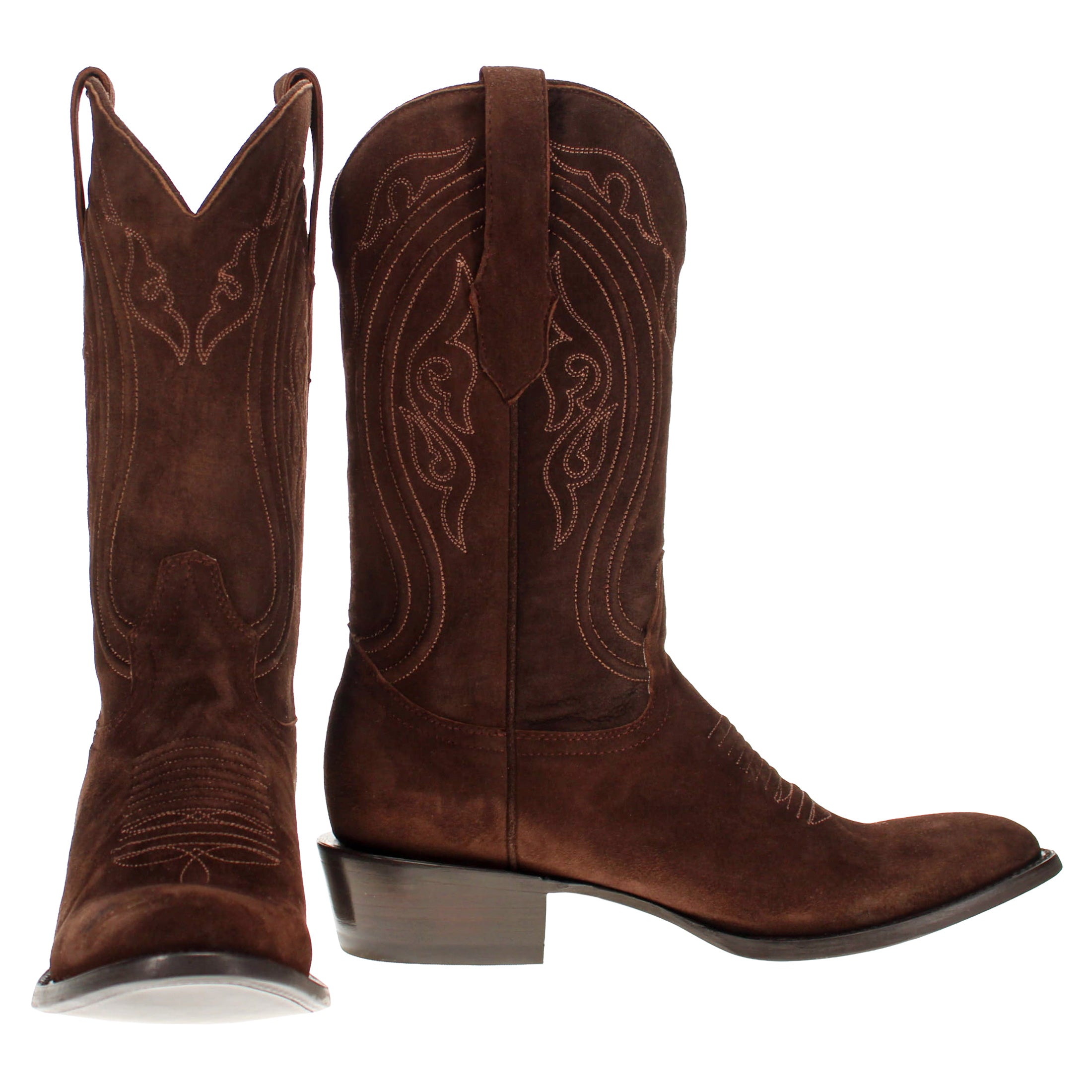 Men's Full Mocha Suede Round Toe Cowboy Boots by Vaccari