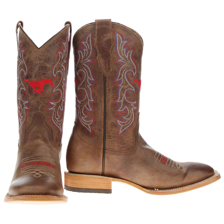 Men's Southern Methodist University Tan Sqaure Toe Cowboy Boots by Vaccari