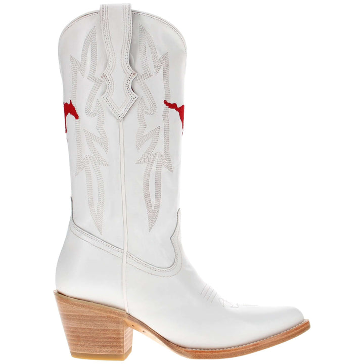 Women's SMU All White Pointed Toe Cowgirl Boots Leighton Vaccari University