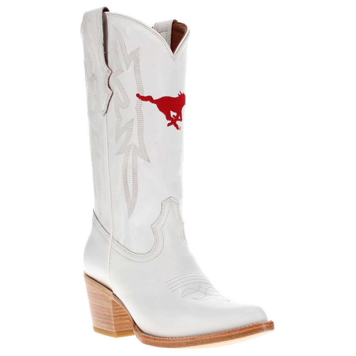 Women's SMU All White Pointed Toe Cowgirl Boots Leighton Vaccari University