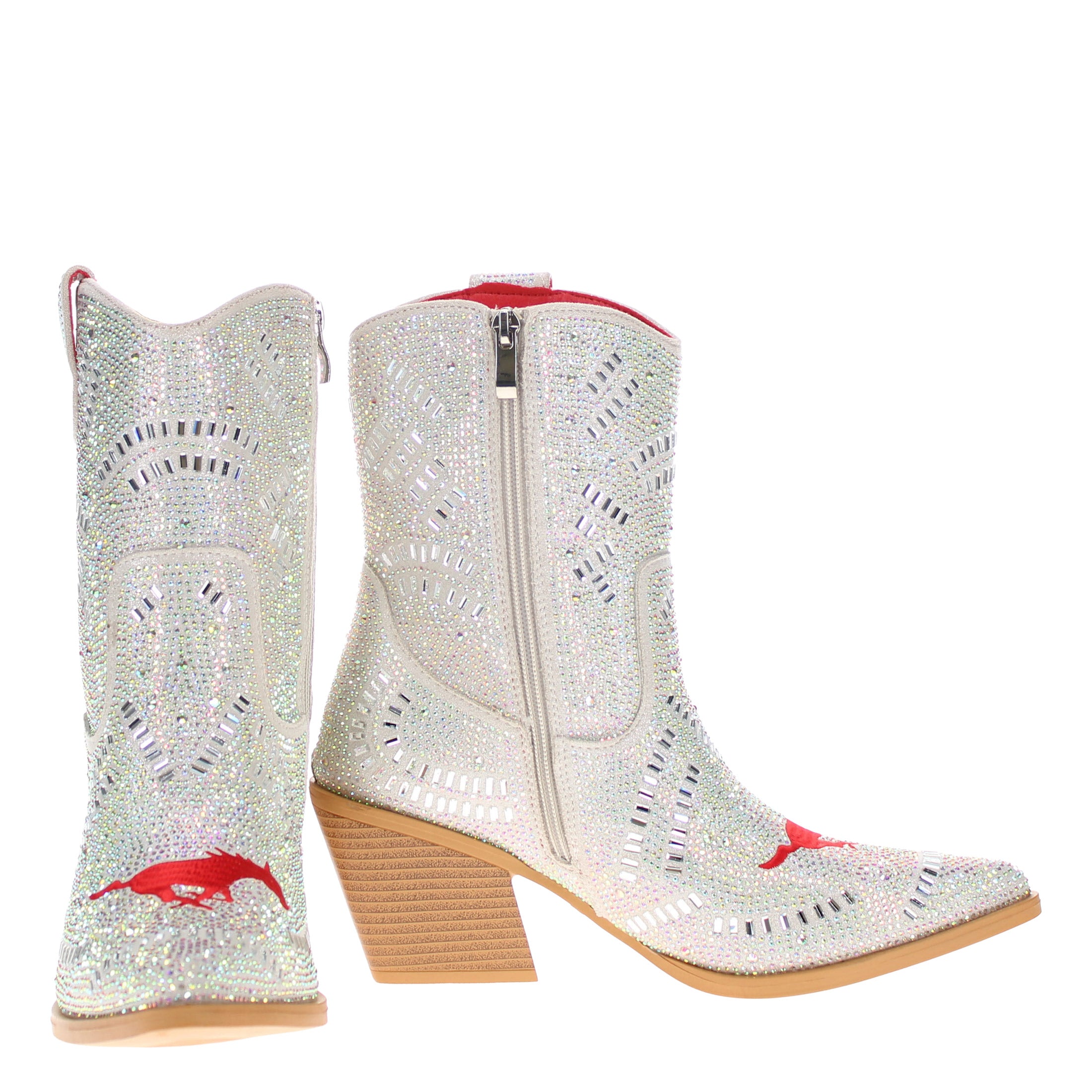 Women's SMU Natural Bling Cowgirl Booties Jade by V by Vaccari