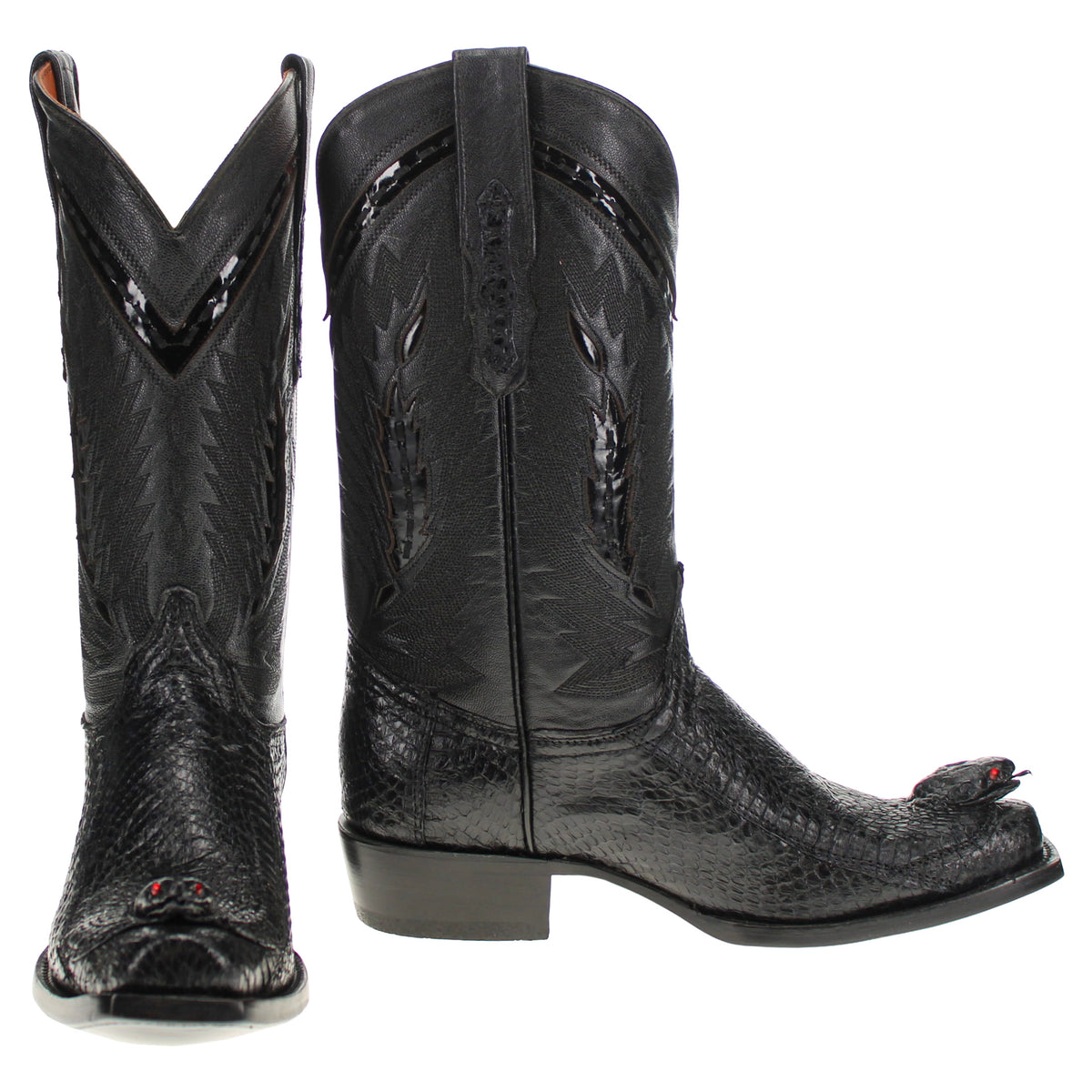 Vaccari Mens Cowboy Western Boots Black Leather Pull On Stitched Python 7 EE Men main image 4