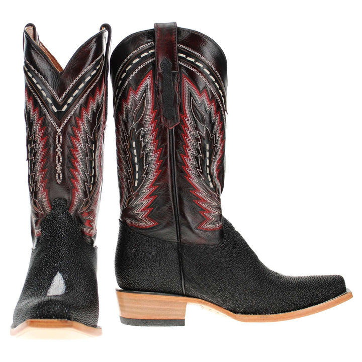 Mens Black Stingray Leather Narrow Square Toe Cowboy Boots by Vaccari