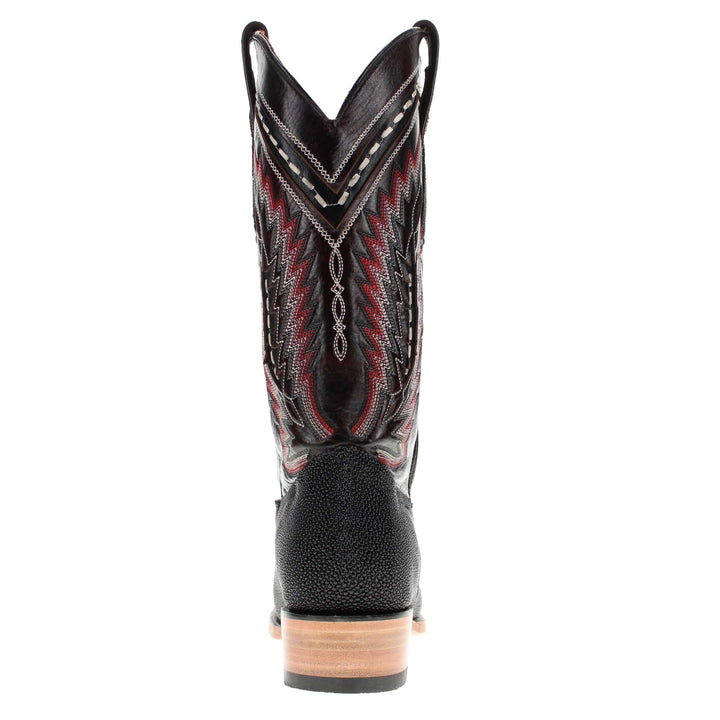 Mens Black Stingray Leather Narrow Square Toe Cowboy Boots by Vaccari
