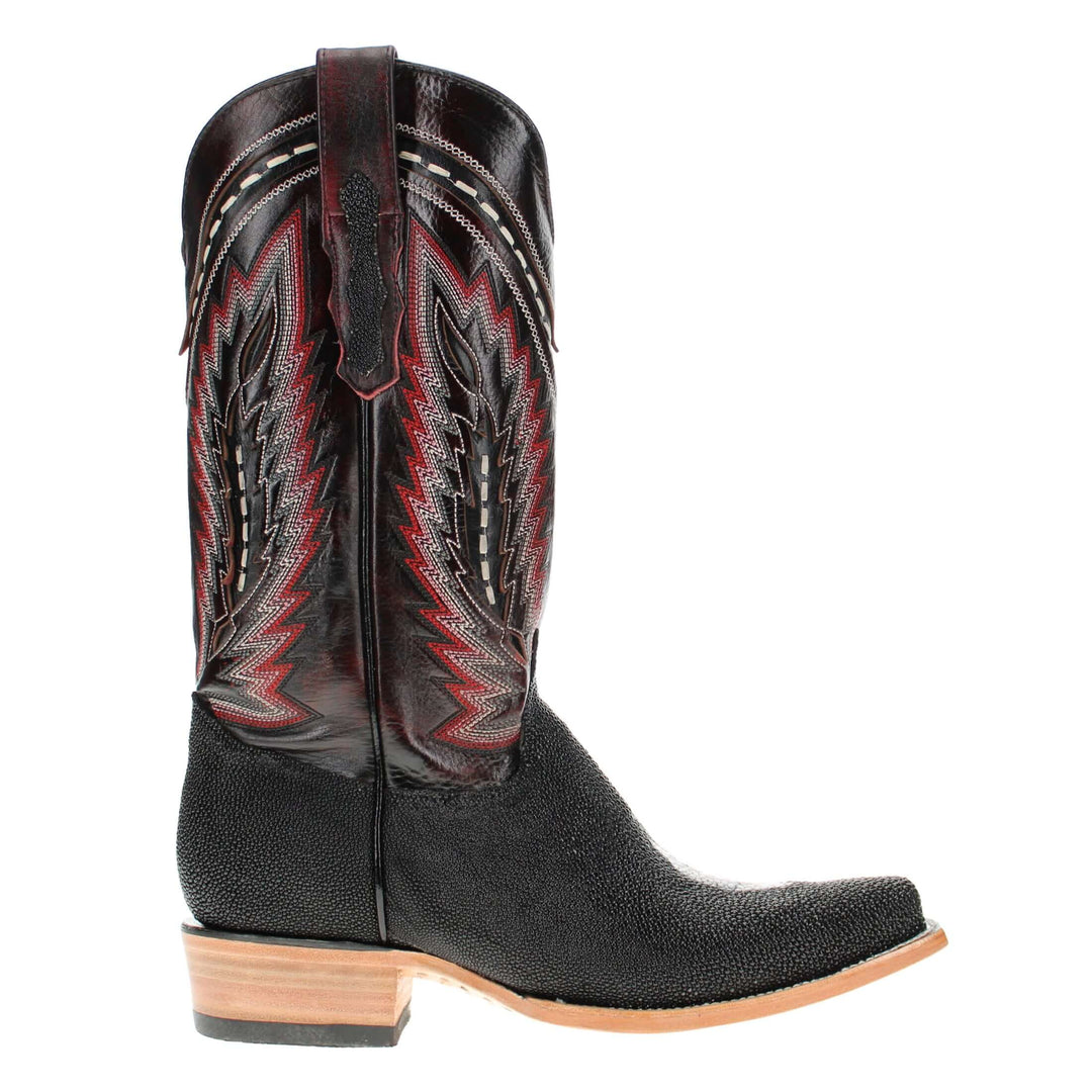 Mens Black Stingray Leather Narrow Square Toe Cowboy Boots by Vaccari
