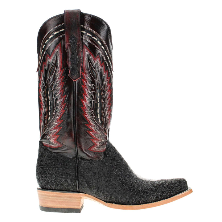 Mens Black Stingray Leather Narrow Square Toe Cowboy Boots by Vaccari