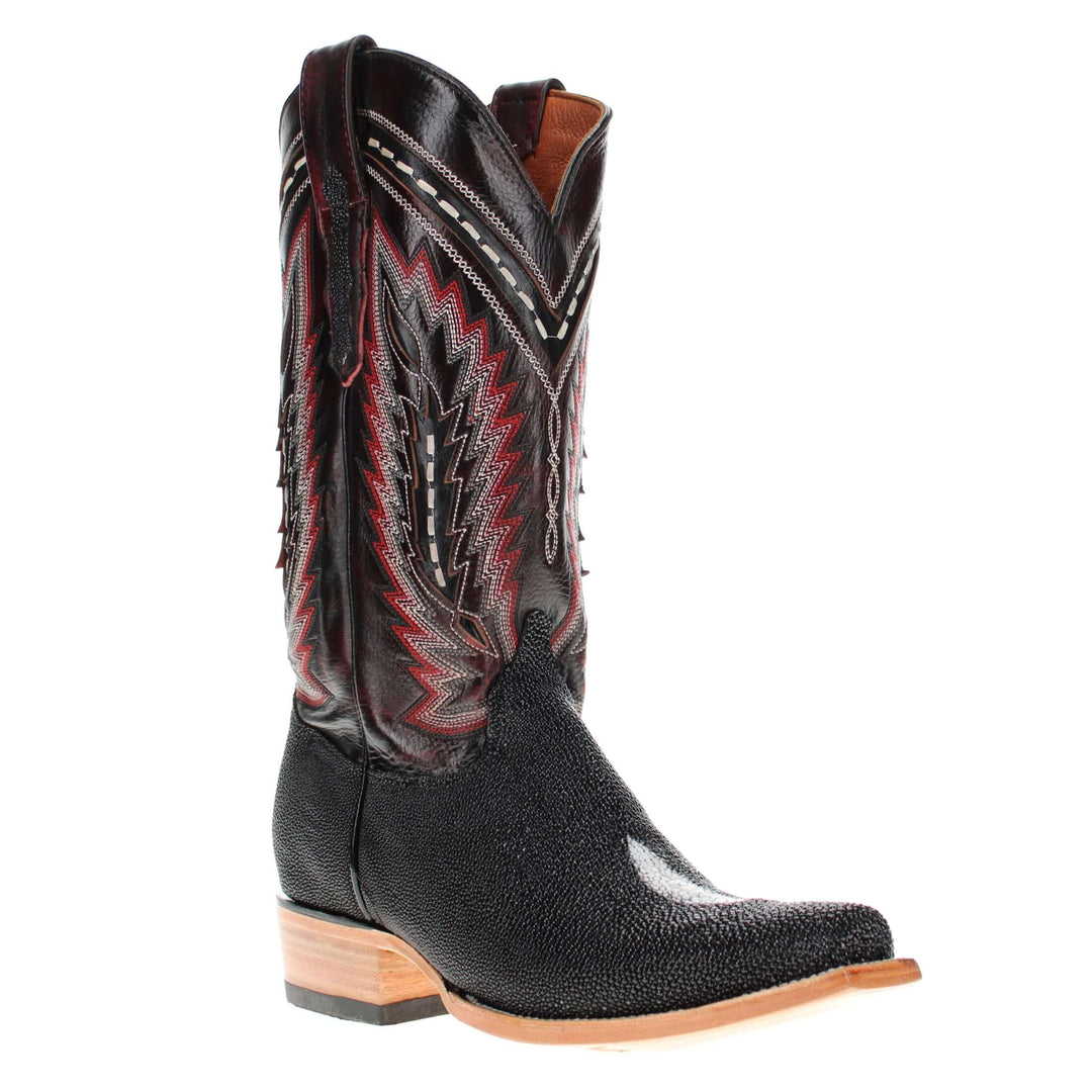 Mens Black Stingray Leather Narrow Square Toe Cowboy Boots by Vaccari