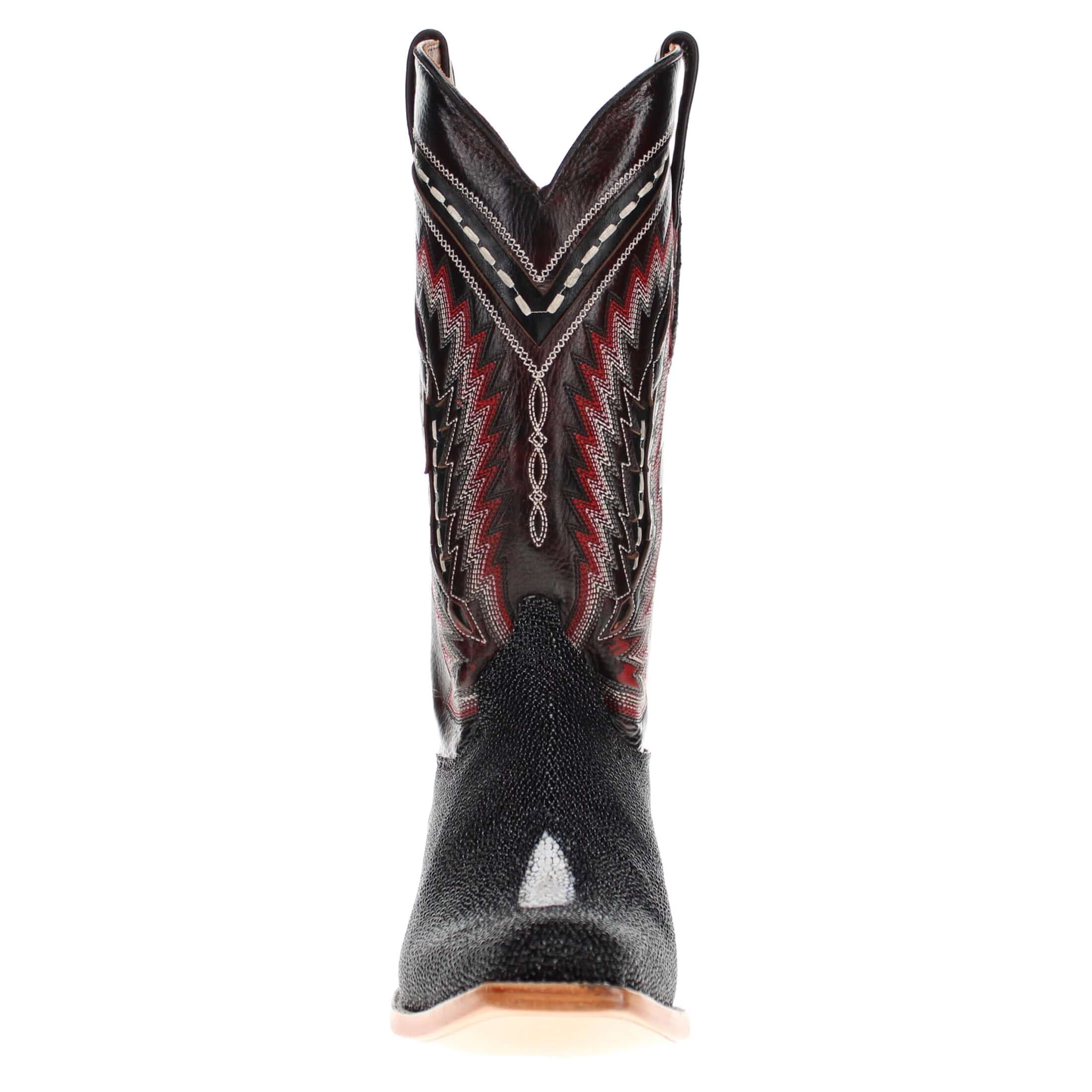 Mens Black Stingray Leather Narrow Square Toe Cowboy Boots by Vaccari