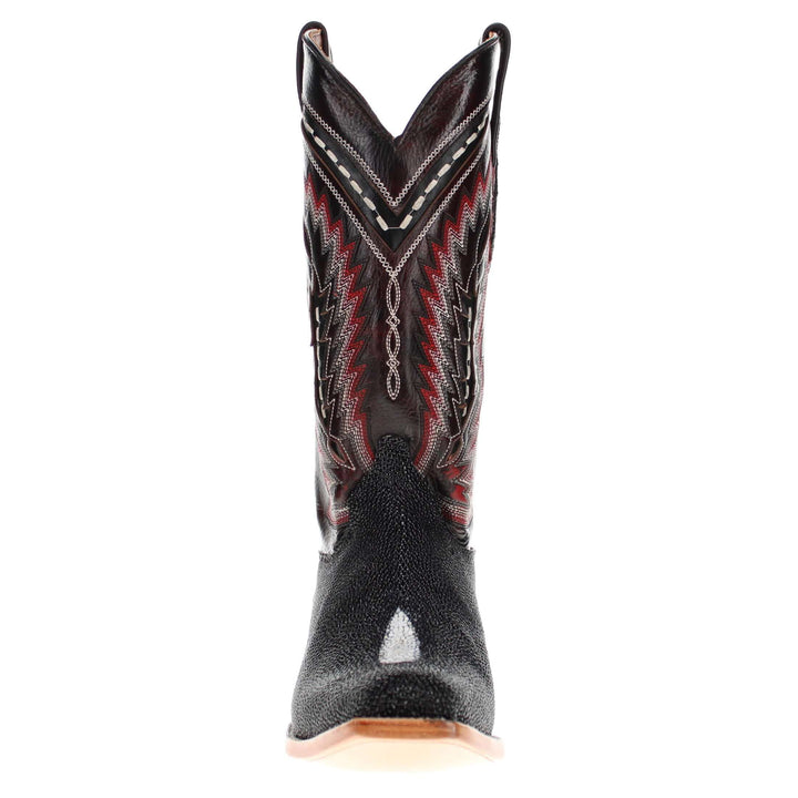 Mens Black Stingray Leather Narrow Square Toe Cowboy Boots by Vaccari