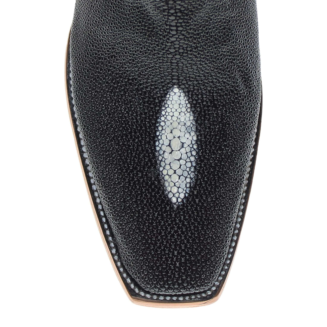 Mens Black Stingray Leather Narrow Square Toe Cowboy Boots by Vaccari