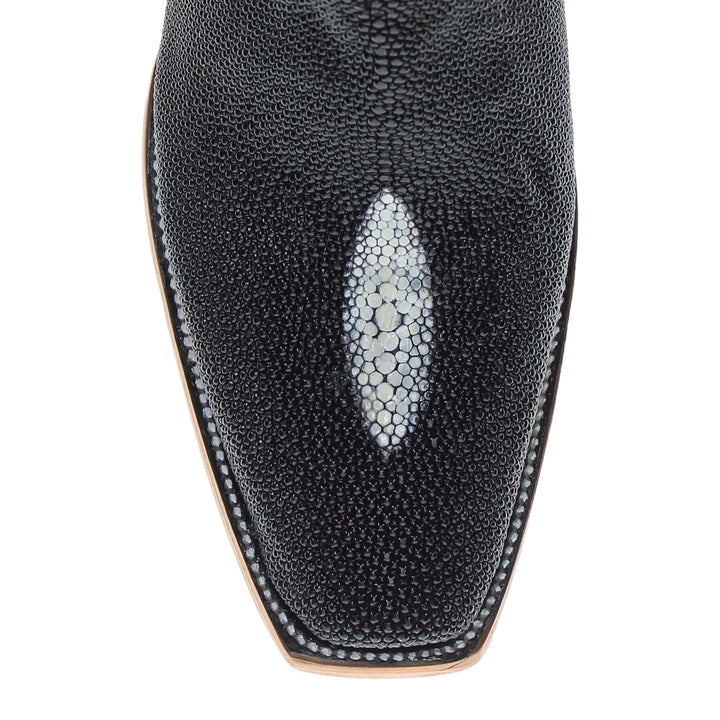 Mens Black Stingray Leather Narrow Square Toe Cowboy Boots by Vaccari