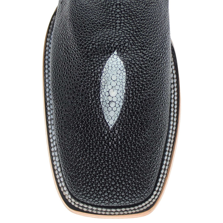 Mens Black Stingray Leather Square Toe Cowboy Boots by Vaccari