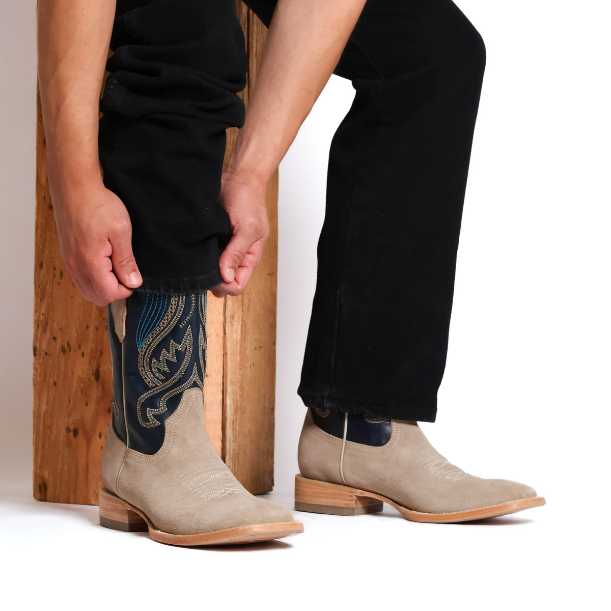 Men's Ivory Suede Vamp BS Toe Cowboy Boots by Vaccari