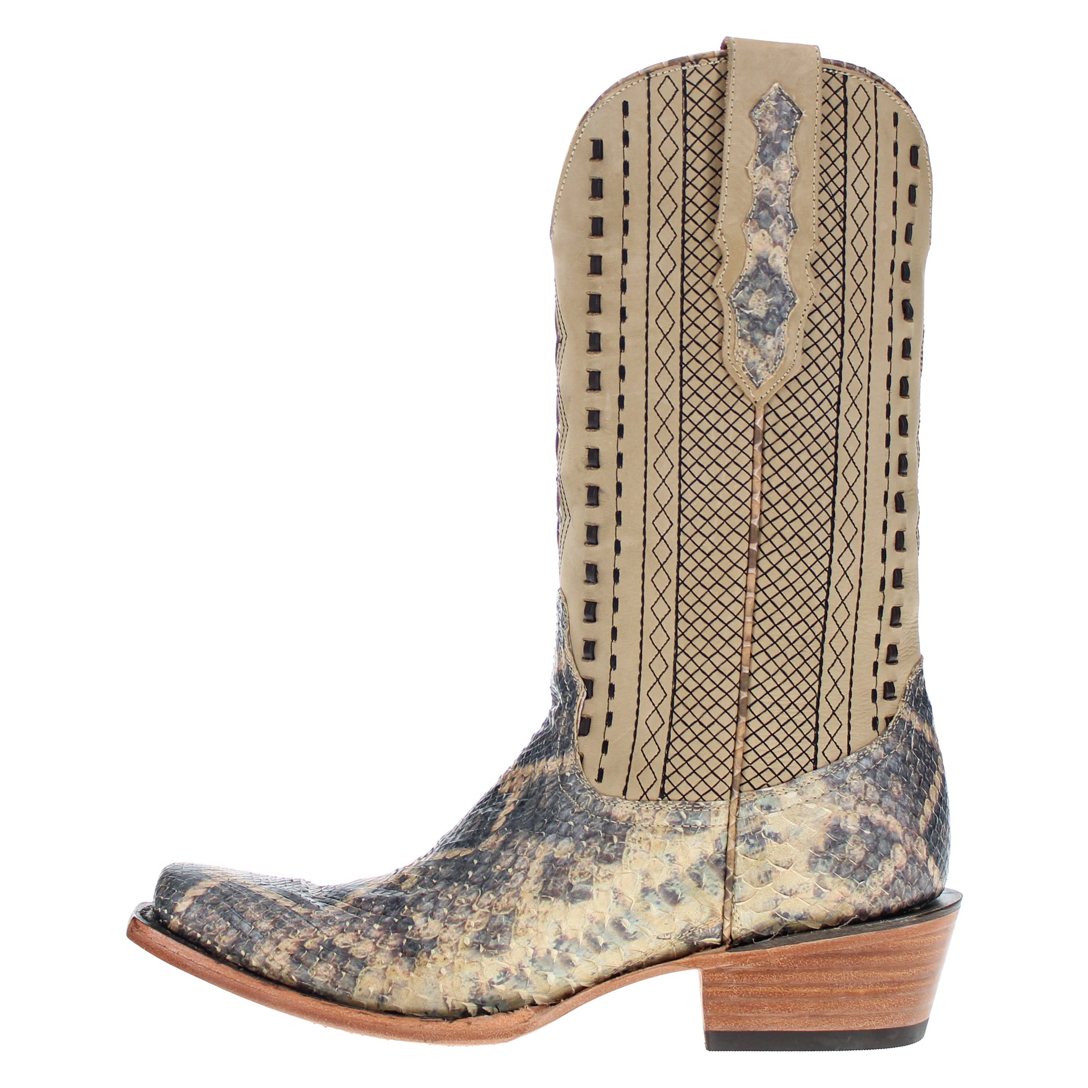 Men's Beige Python with Rattlesnake Overlay JW Toe Cowboy Boots by Vaccari