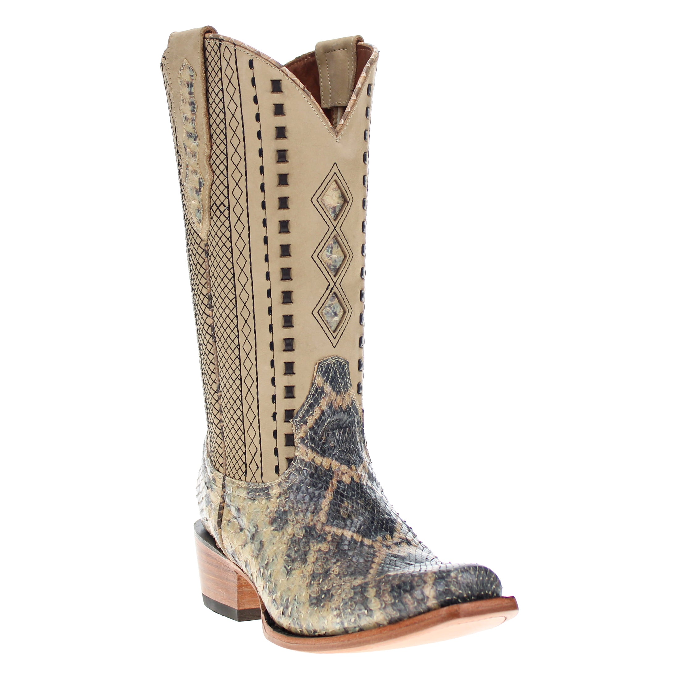 Men's Beige Python with Rattlesnake Overlay JW Toe Cowboy Boots by Vaccari