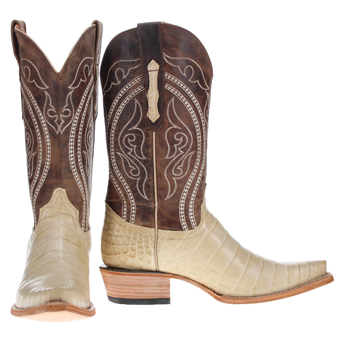 Men's Ivory American Alligator Belly Retro Toe Cowboy Boots by Vaccari