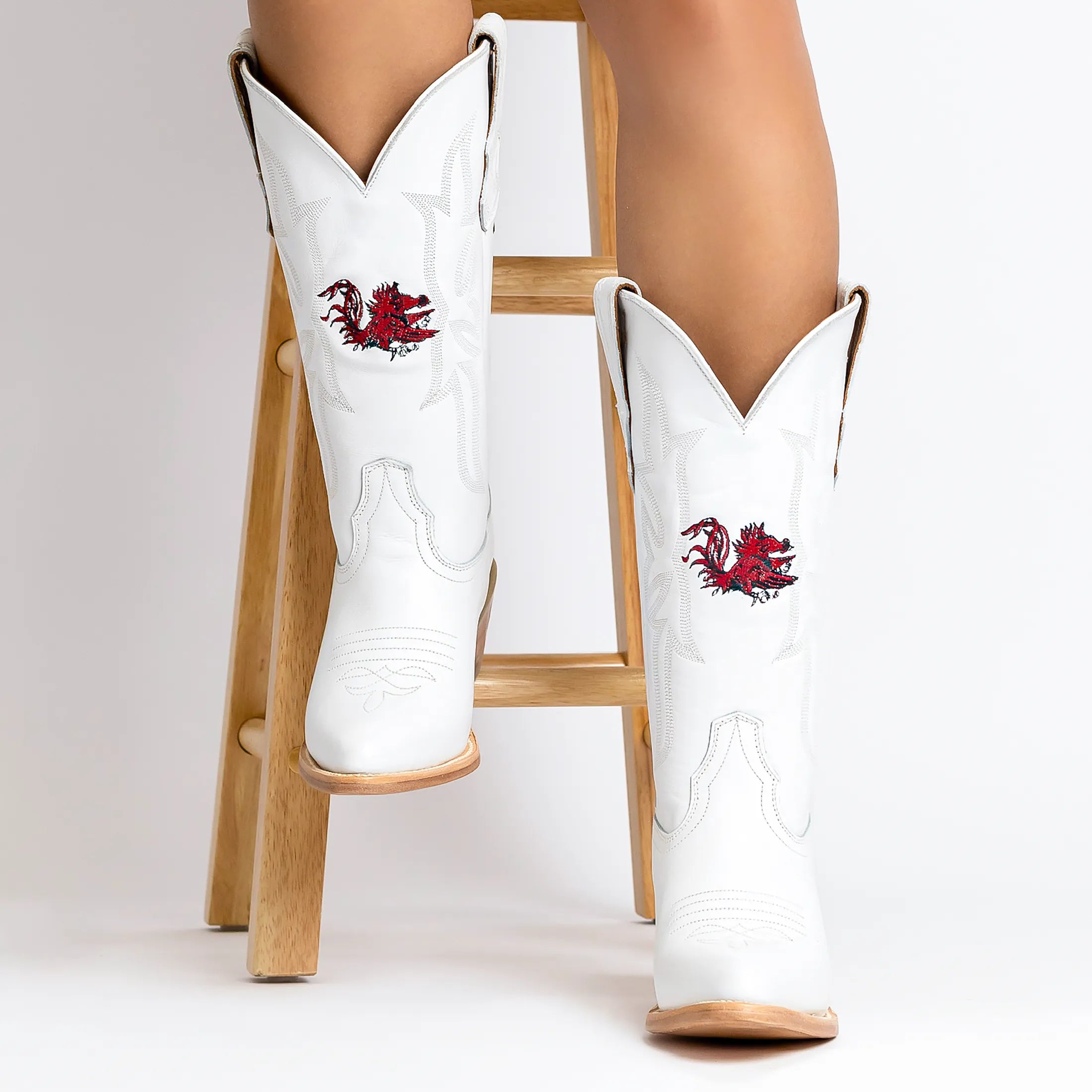 Women's South Carolina University All White Pointed Toe Cowgirl Boots Leighton Vaccari University