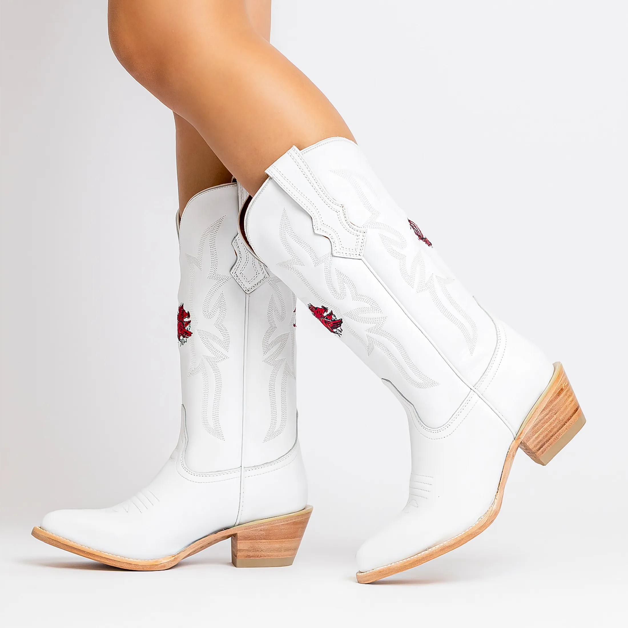 Women's South Carolina University All White Pointed Toe Cowgirl Boots Leighton Vaccari University