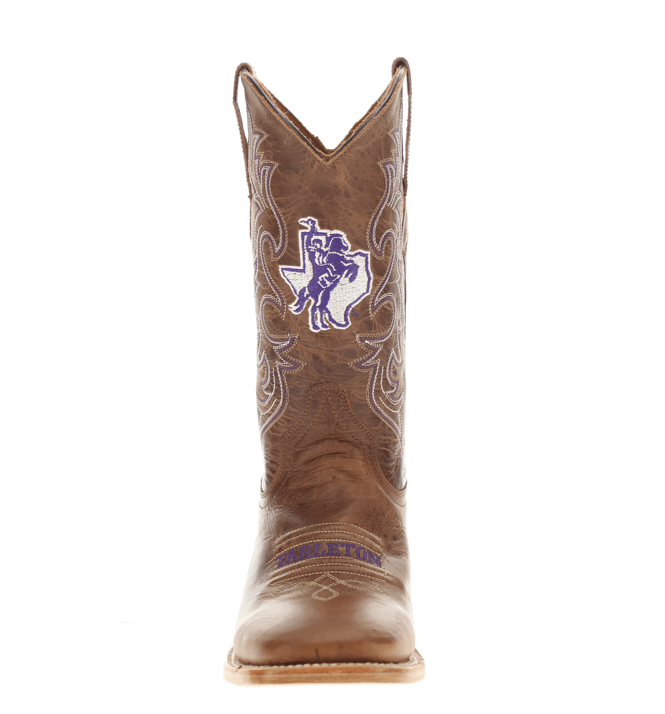 Men's Tarleton State University Tan Sqaure Toe Cowboy Boots by Vaccari