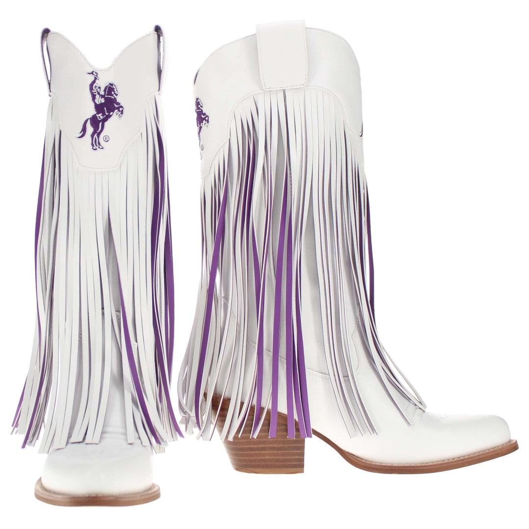 Tarleton State University Kacey White Fringe Boot by V By Vaccari