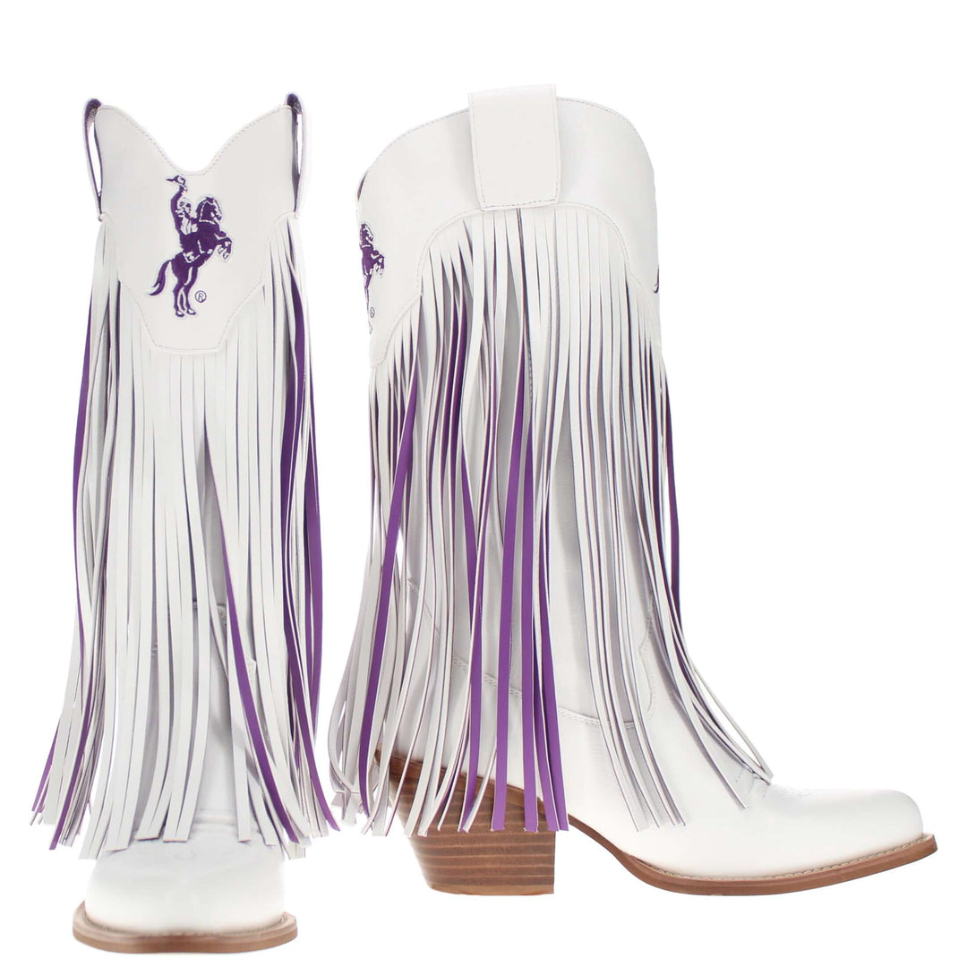Tarleton State University Kacey White Fringe Boot by V By Vaccari