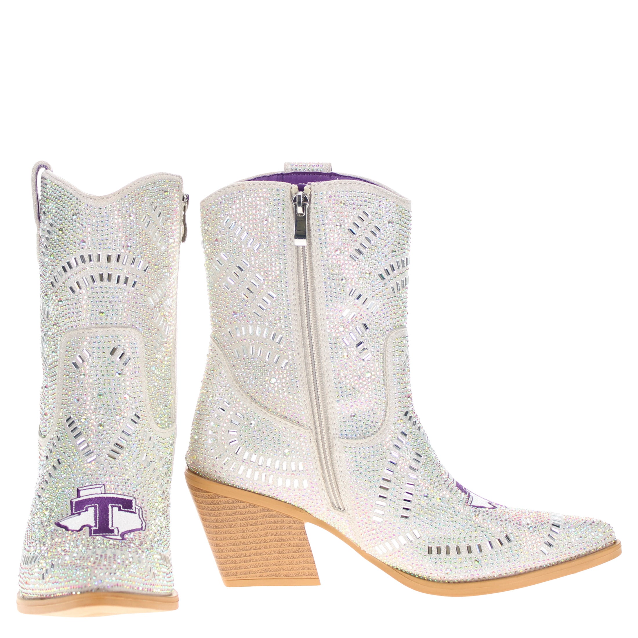 Women's Tarleton State University Natural Bling Cowgirl Booties Jade by V by Vaccari