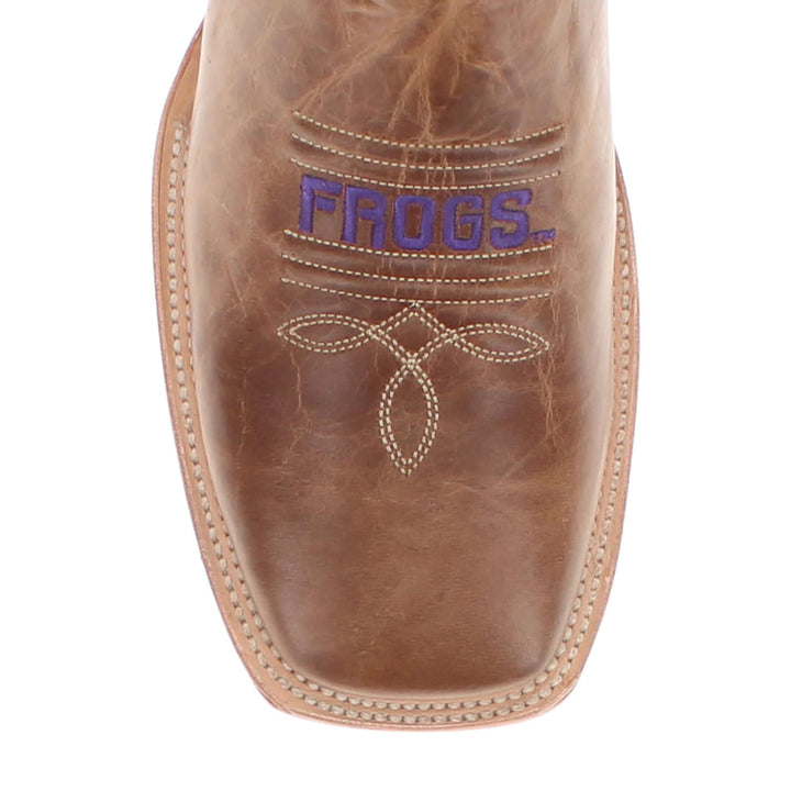 Men's TCU Horned Frogs Tan Leather Square Toe Cowboy Boots by Vaccari