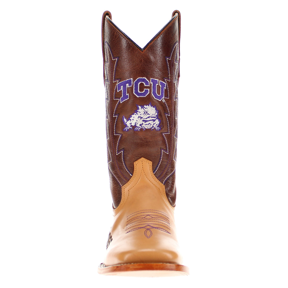 Men's Texas Christian University Horned Frogs Tan/Mocha Broad Square Cowboy Boots Weston by Vaccari