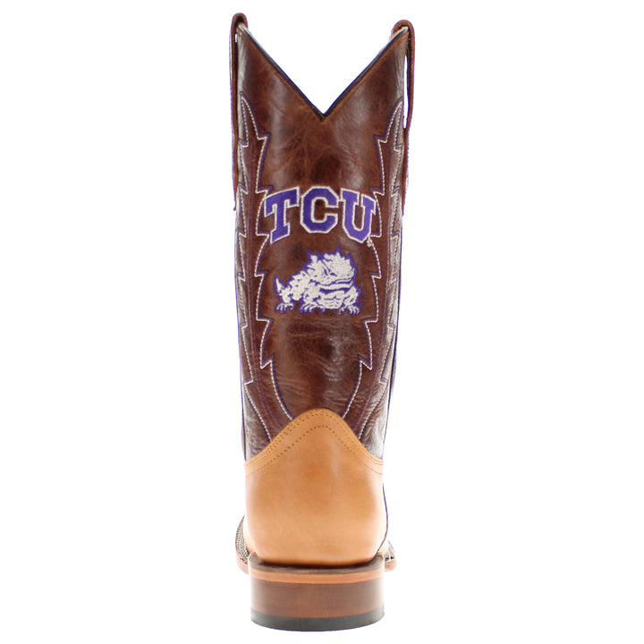 Men's Texas Christian University Horned Frogs Tan/Mocha Broad Square Cowboy Boots Weston by Vaccari
