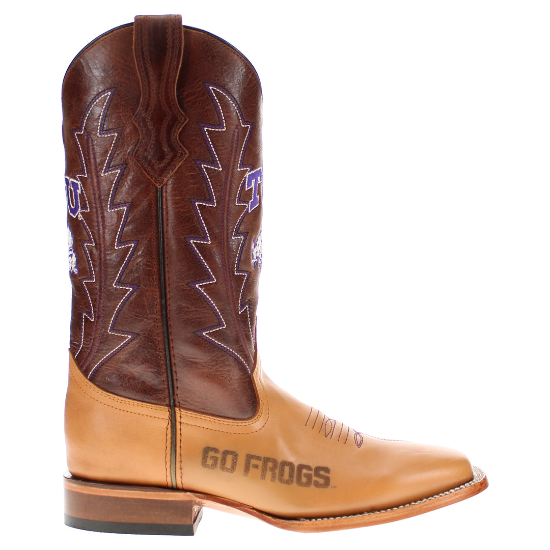 Men's Texas Christian University Horned Frogs Tan/Mocha Broad Square Cowboy Boots Weston by Vaccari