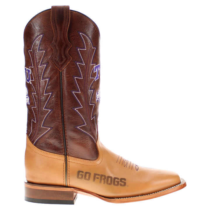 Men's Texas Christian University Horned Frogs Tan/Mocha Broad Square Cowboy Boots Weston by Vaccari