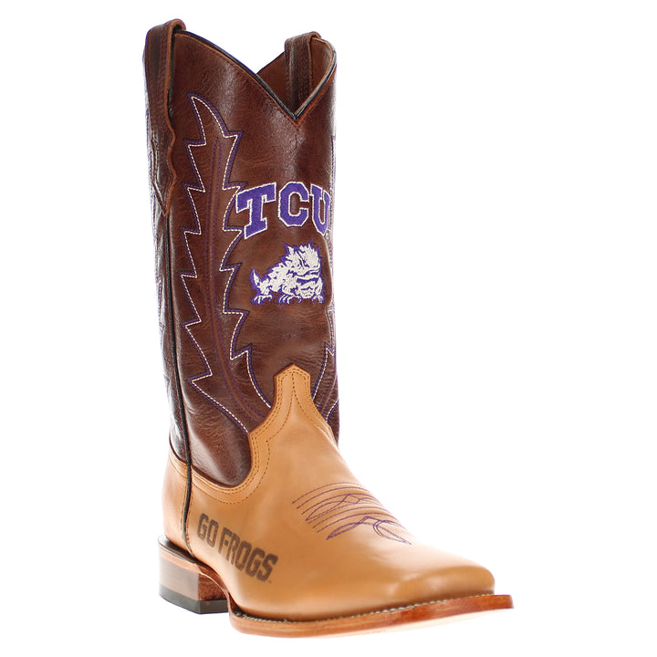 Men's Texas Christian University Horned Frogs Tan/Mocha Broad Square Cowboy Boots Weston by Vaccari