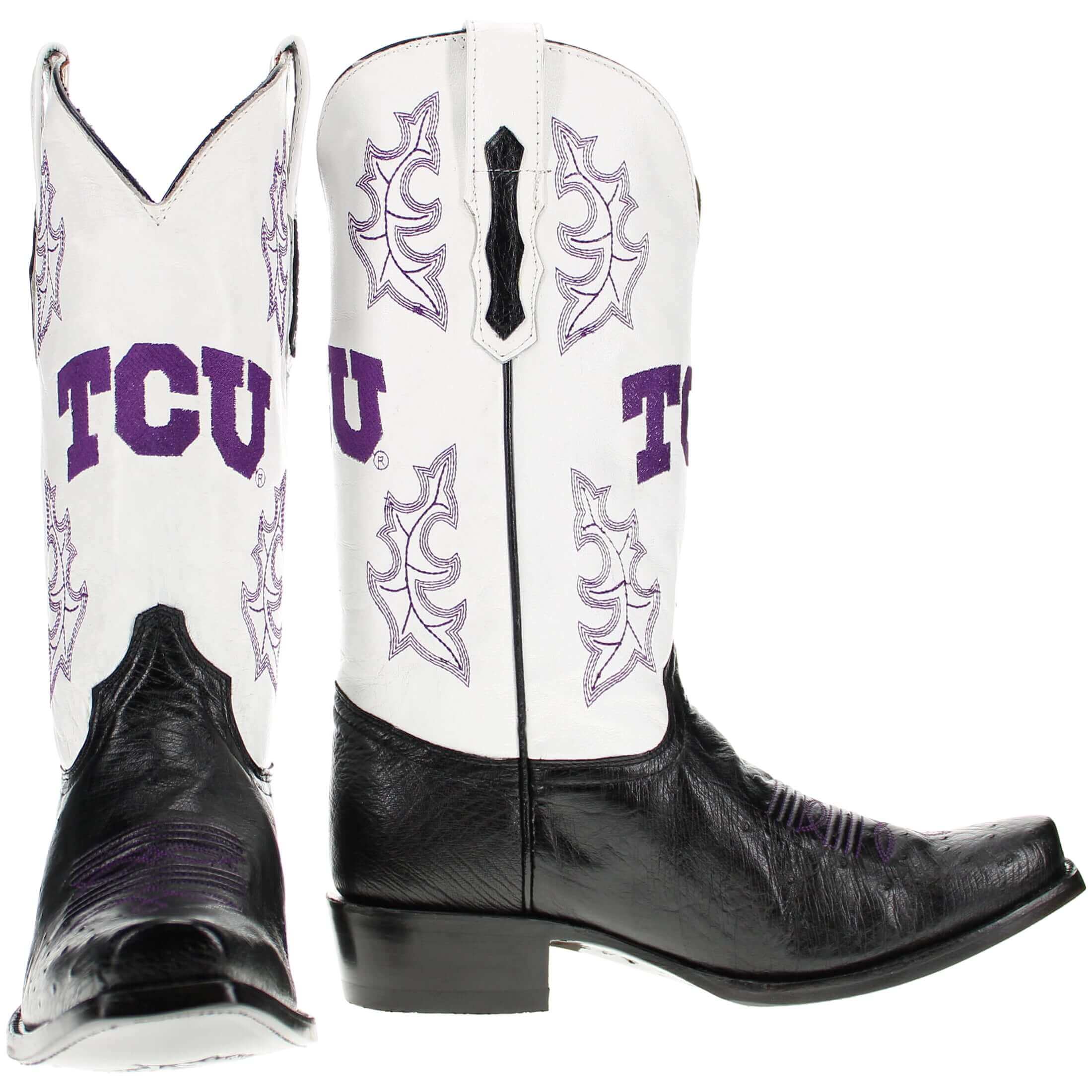 Men's Texas Christian University Black Smooth Ostrich Boots