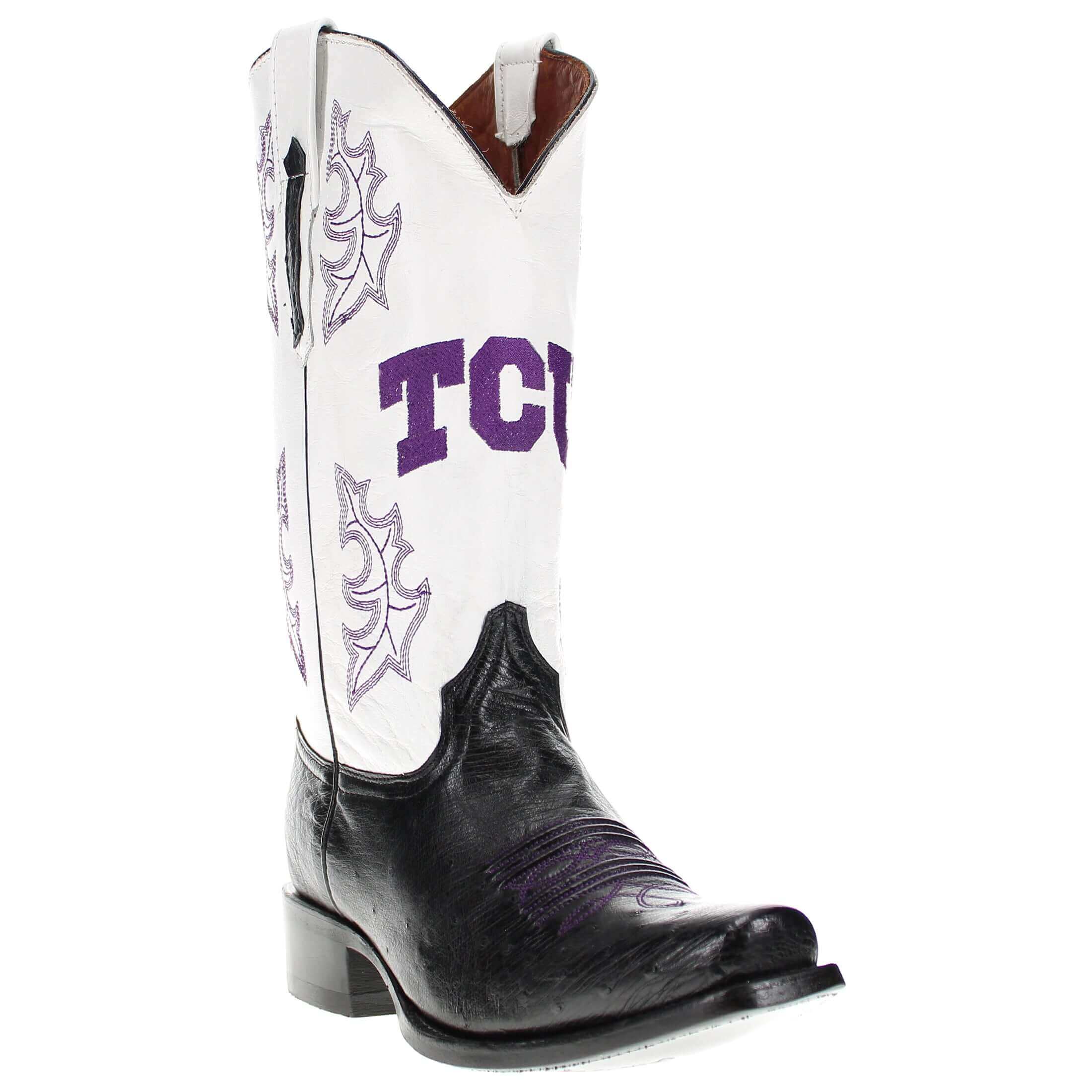 Men's Texas Christian University Black Smooth Ostrich Boots