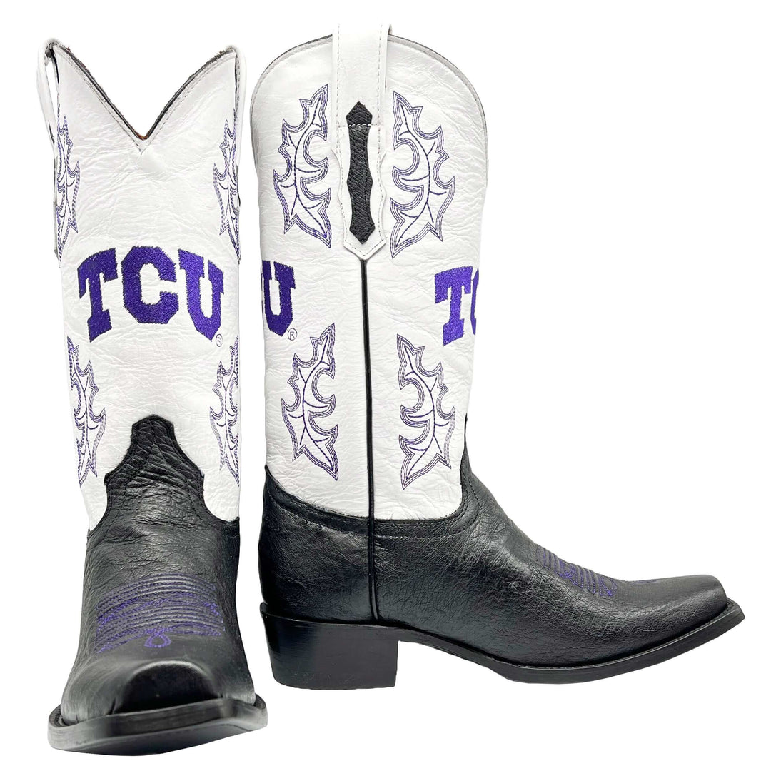 Men's Texas Christian University Genuine Smooth Ostrich Black JW Toe Cowboy Boots by Vaccari University