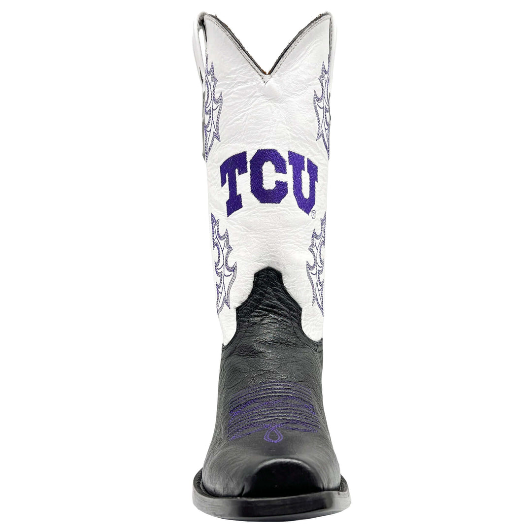 Men's Texas Christian University Genuine Smooth Ostrich Black JW Toe Cowboy Boots by Vaccari University