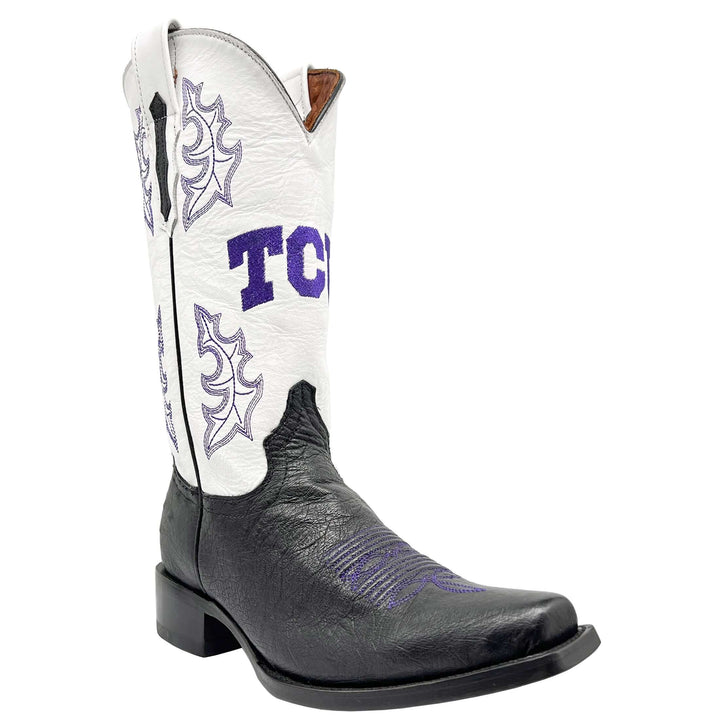 Men's Texas Christian University Genuine Smooth Ostrich Black JW Toe Cowboy Boots by Vaccari University